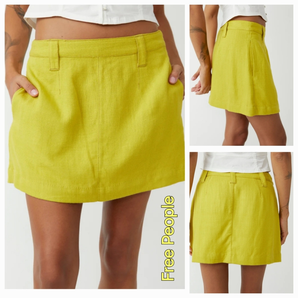 Free People Can't Blame Me Miniskirt in Citronelle Size 8 Color Yellow N…